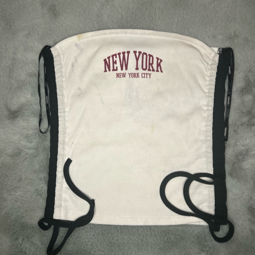 Forever 21 • White and Black New York City Draw String Ruched Tube Topped